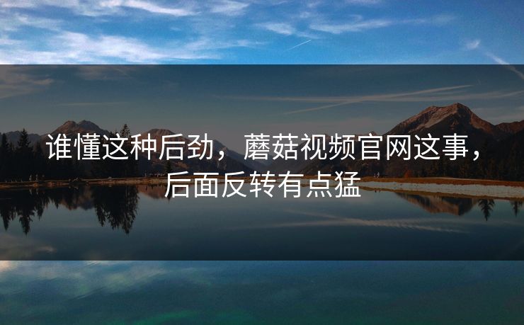 谁懂这种后劲，蘑菇视频官网这事，后面反转有点猛
