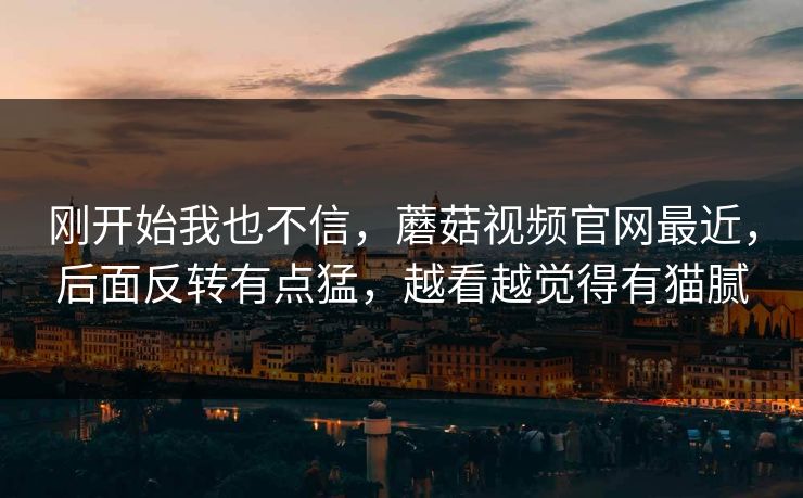 刚开始我也不信,蘑菇视频官网最近,后面反转有点猛,越看越觉得有猫腻 刚开始我也不信,蘑菇视频官网最近,后面反转有点猛,越看越觉得有猫腻