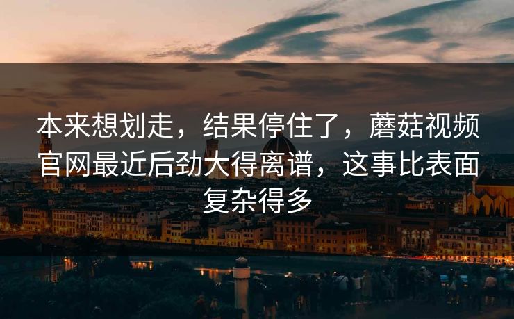 本来想划走，结果停住了，蘑菇视频官网最近后劲大得离谱，这事比表面复杂得多
